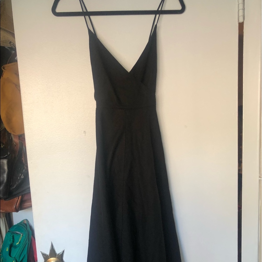Zara black linen spaghetti strap dress